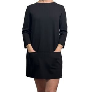 auth The Row Marina Scuba Mini Dress Black XS Double Front Pockets Quiet Luxury